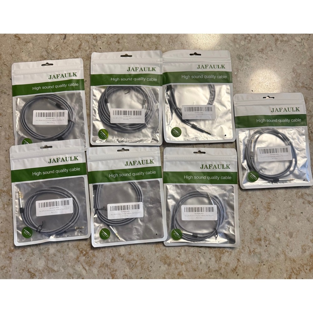 Lot of 7 JAFAULK 3.5mm Audio Cable Braided Aux Cord 4.2FT Grey X004Q0LACD